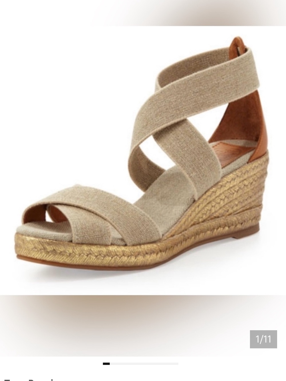 Tory Burch Beige Linen Espadrille Wedge Sandals, Freida